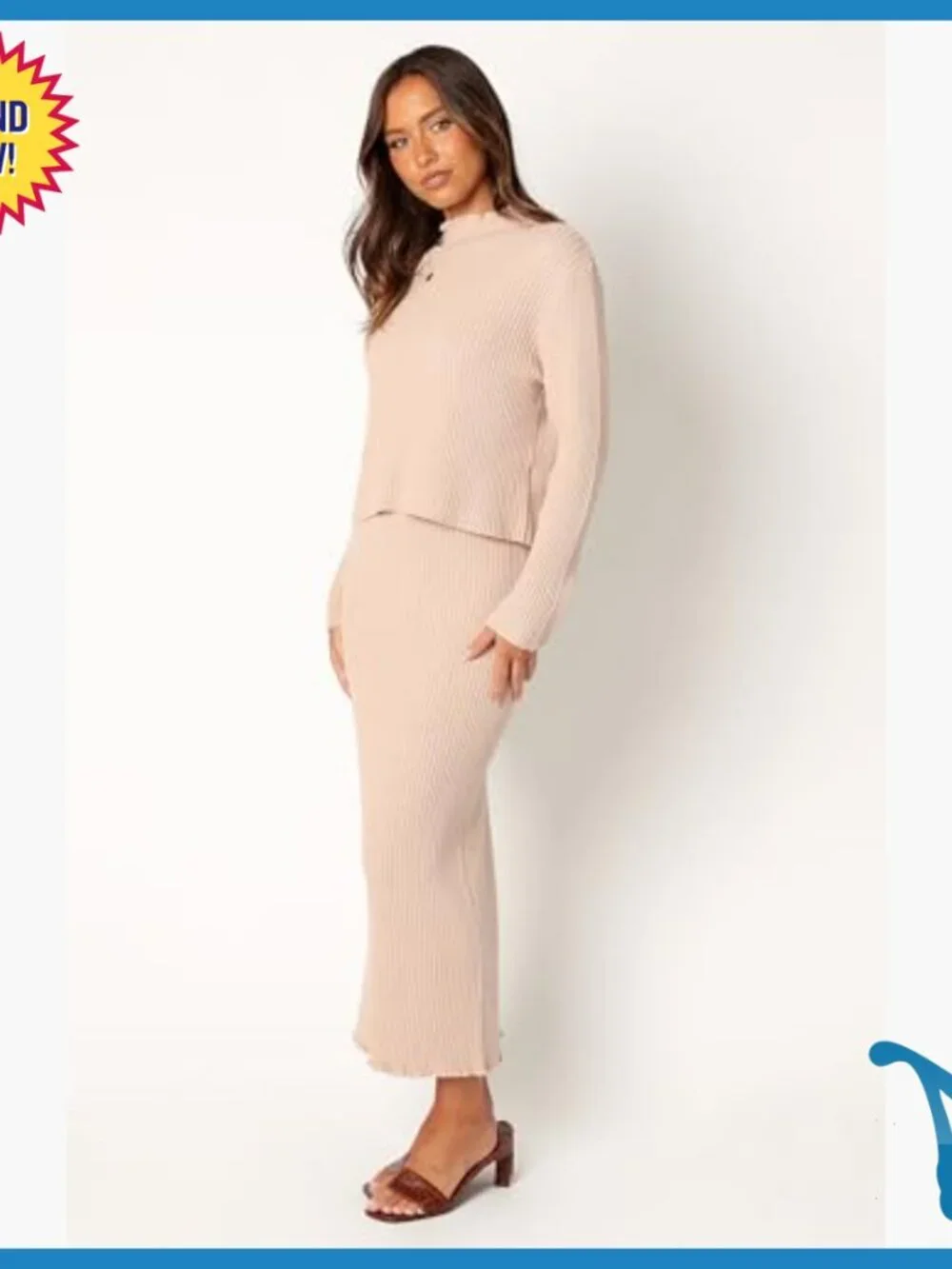 Long Sleeve Knit Top and Midi Skirt Set, Small, Acrylic Blend